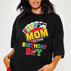 Mom Of The Birthday Boy Uno Mommy Matching Family Party Tee T-Shirt 166